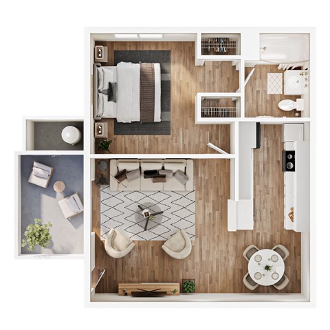 Floor plan for 1 bed, 1 bath, 683 sqft